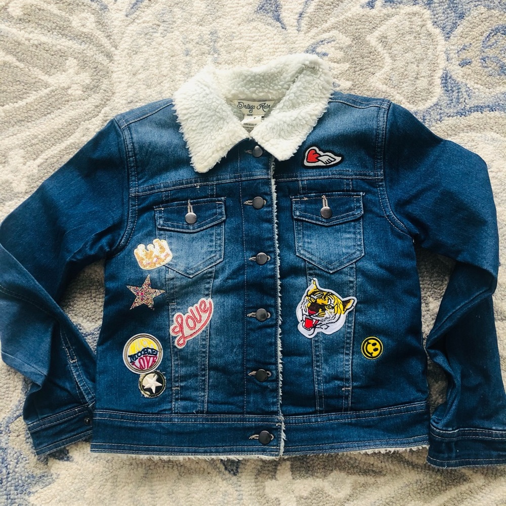 Girls denim jean jacket patches indigo rein sz M
